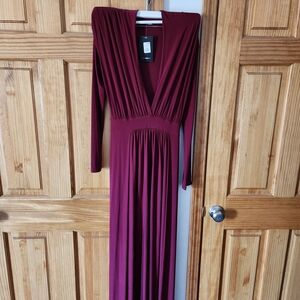 Fashion Nova Red Pleated Long Sleeve Gown